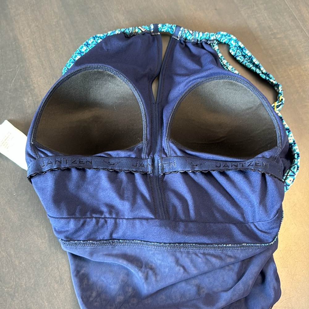 Jantzen Blue Print Keyhole High Neck One piece Swim Suit Modest Molded Cups 12 - Picture 14 of 14